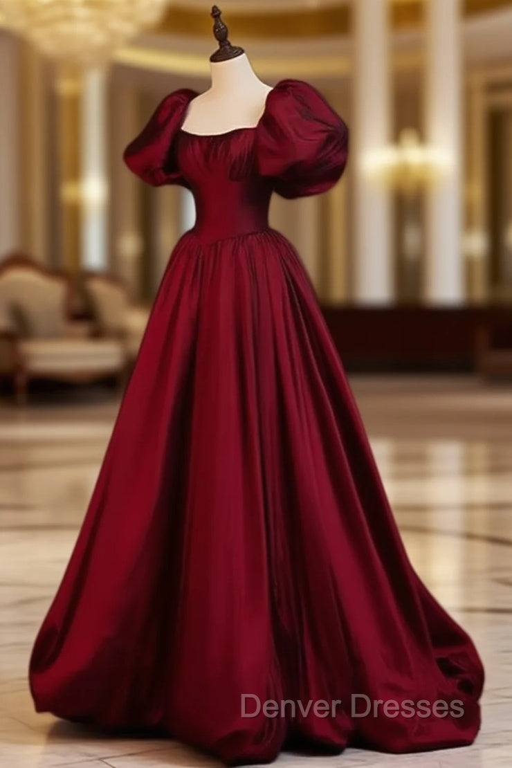 Burgundy Short Sleeves Floor Length Long Evening Dress Ball Gown Formal Dress prom Dress shops Main image