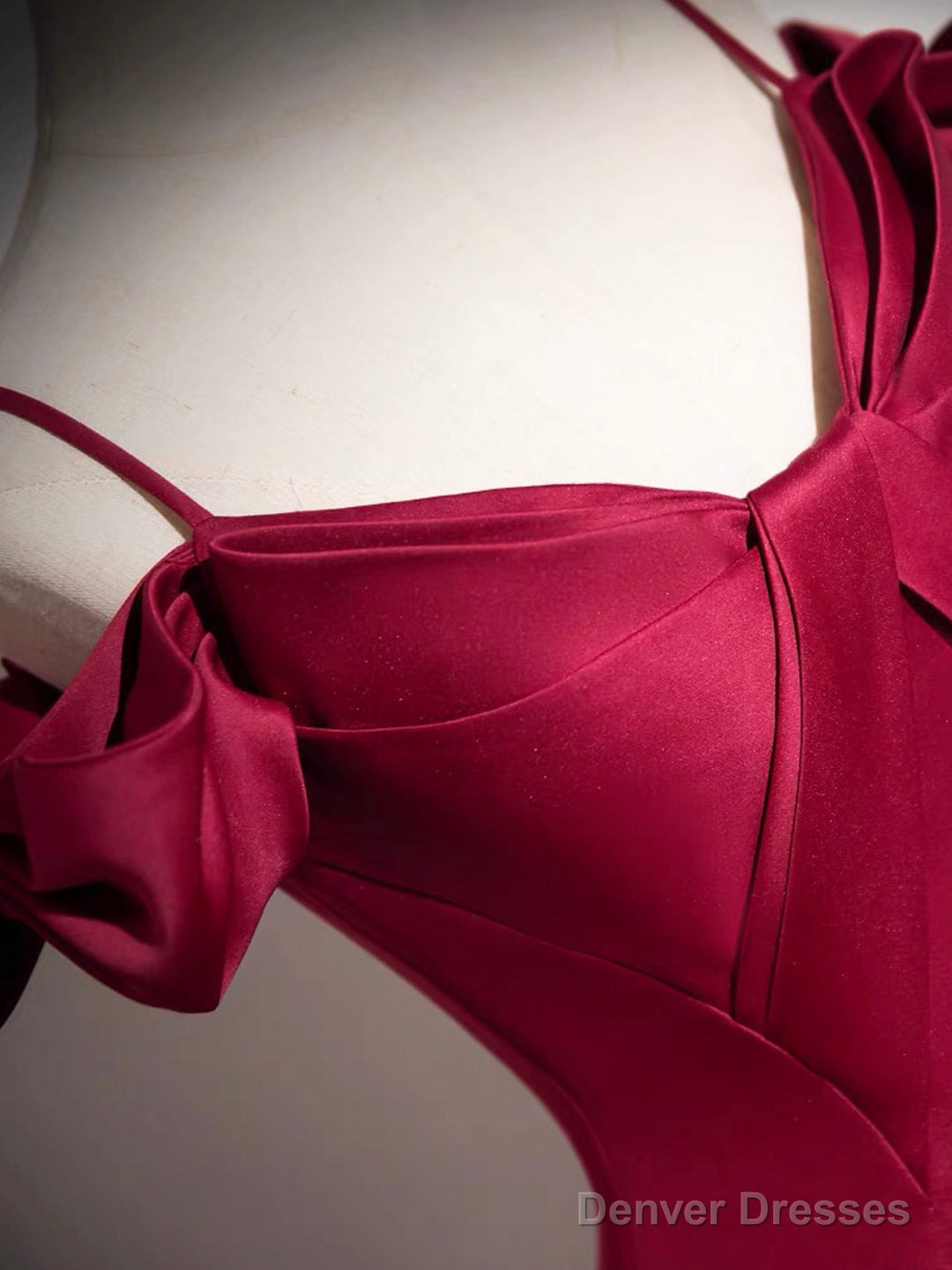 Burgundy Spaghetti Strap Satin Long Prom Dress, A-Line Evening Party Dress