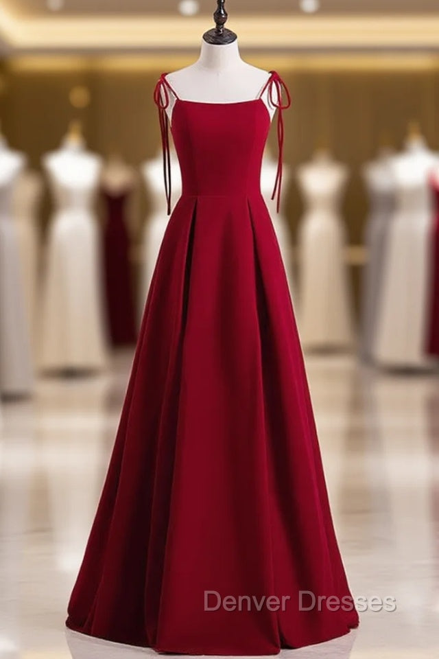 Burgundy Spaghetti Straps Backless Prom Dress Main image