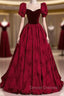 Burgundy Square Square Puff Sleeve Prom Dress