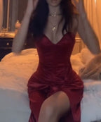 Burgundy Strapless Long Prom Dress Evening Dress With Slit