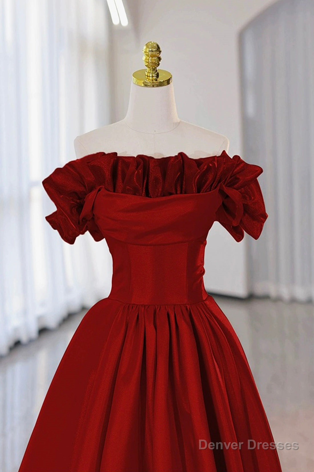 Burgundy Strapless Satin Long Prom Dress, A-Line Evening Party Dress Secondary image