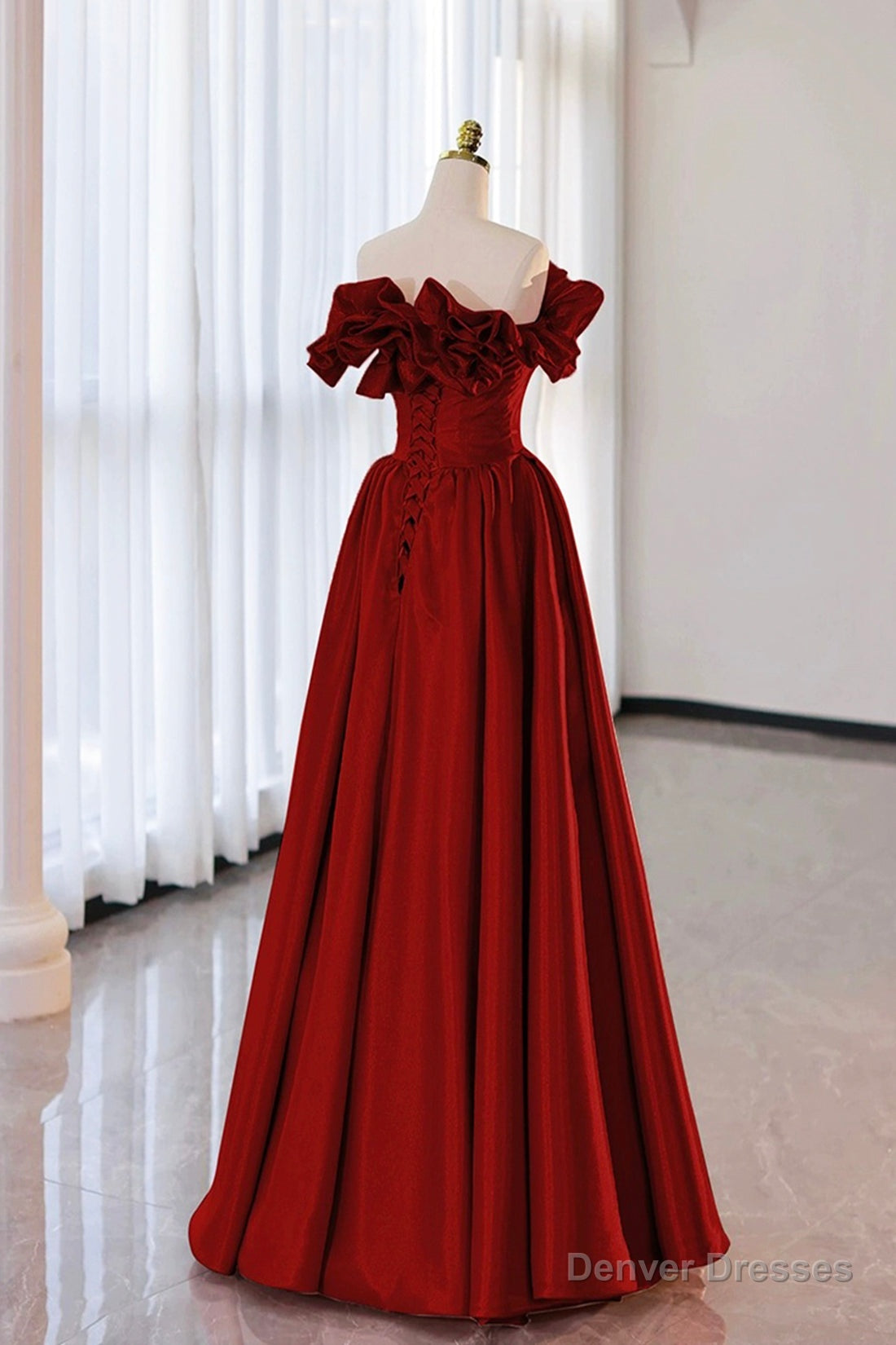 Burgundy Strapless Satin Long Prom Dress, A-Line Evening Party Dress Main image