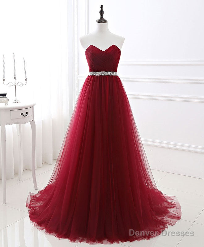 Burgundy Sweet Neck Tulle Long Prom Gown, Burgundy Evening Dress Secondary image