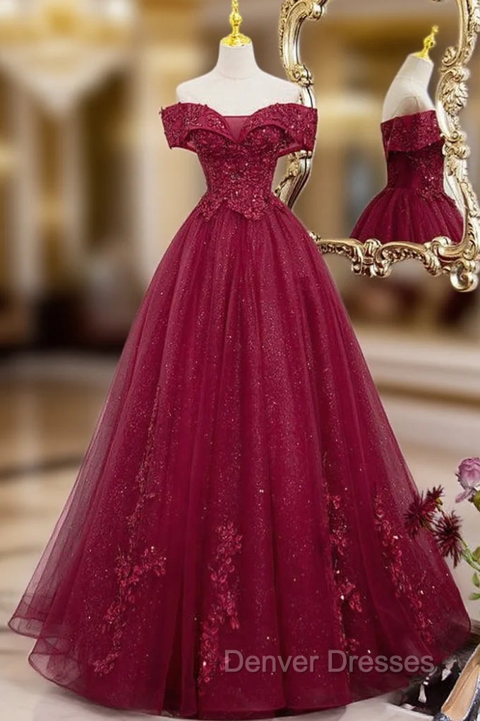 Burgundy Sweetheart Flowers Sequins Lace Party Dress, Long Formal Dress Prom Dress Main image