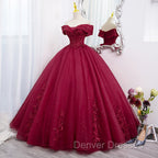 Burgundy Sweetheart Flowers Sequins Lace Party Dress, Long Formal Dress Prom Dress