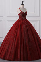 Burgundy Sweetheart Lace-Up Criss Cross Straps Ball Gown Evening Dress