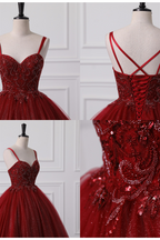 Burgundy Sweetheart Lace-Up Criss Cross Straps Ball Gown Evening Dress