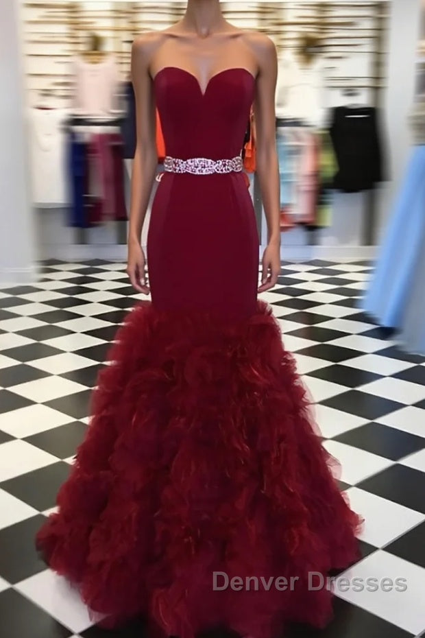 Burgundy sweetheart mermaid long prom Dress, burgundy evening Dress