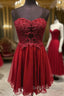 Burgundy Sweetheart Neck Chiffon Lace Short Homecoming Dress     Nv13