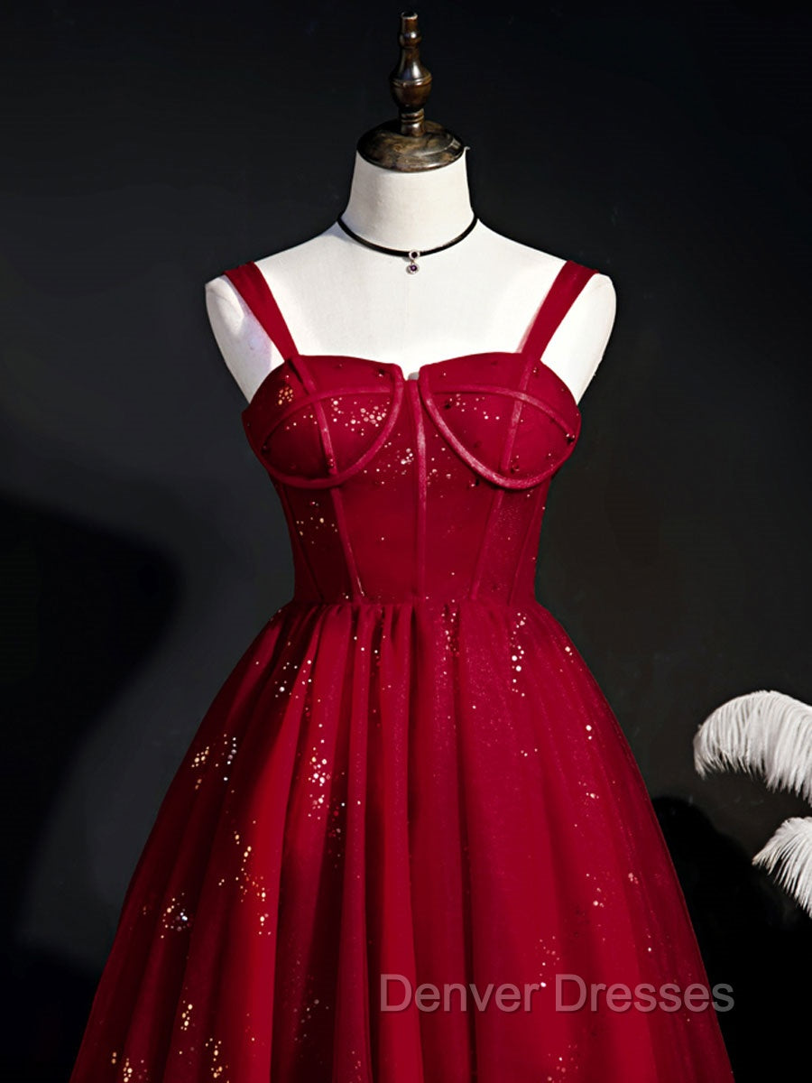 Burgundy Sweetheart Neck Tulle Sequin Short Prom Dress, Puffy Cute Homecoming  Dress
