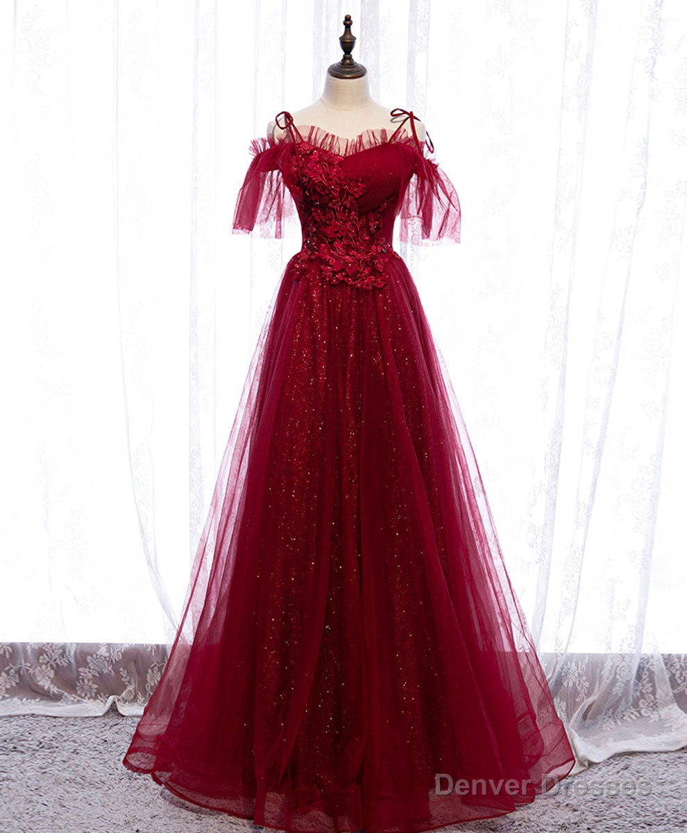Burgundy Sweetheart Tulle Lace Long Prom Dress Burgundy Formal Dress Secondary image