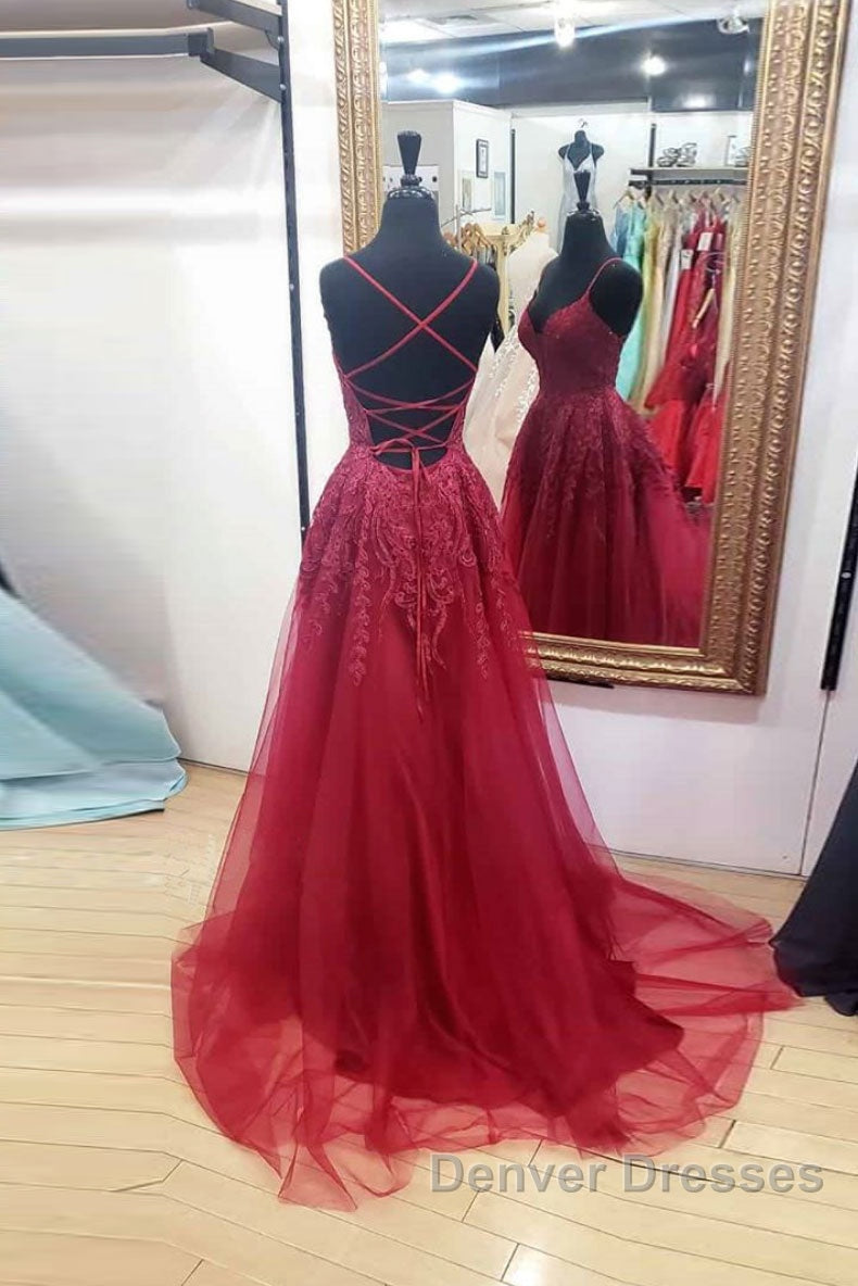 Burgundy sweetheart tulle lace long prom Dress formal Dress Secondary image