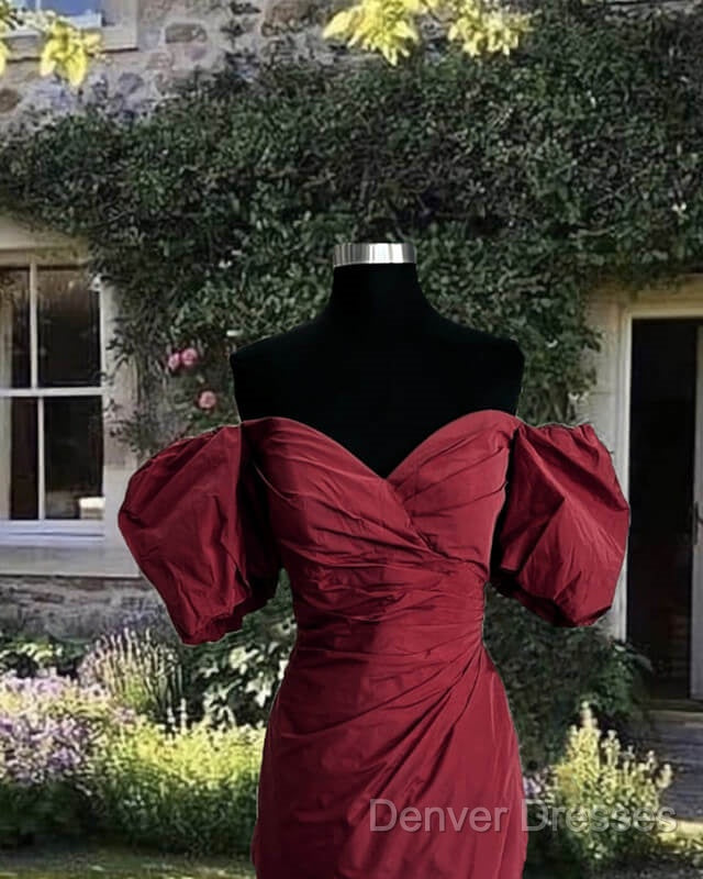 Burgundy Taffeta Bodycon Dress Off Shoulder Secondary image