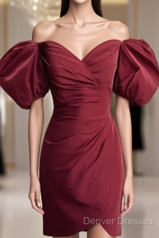 Burgundy Taffeta Bodycon Dress Off Shoulder Main image