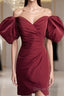 Burgundy Taffeta Bodycon Dress Off Shoulder