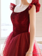 Burgundy Tea Length Prom Dresses, Burgundy Formal Bridesmaid Dresses