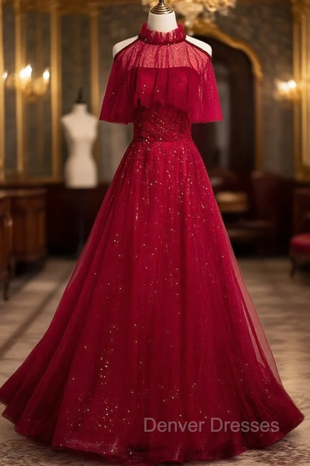 Burgundy Tulle Beading Sequins Strapless Prom Dress