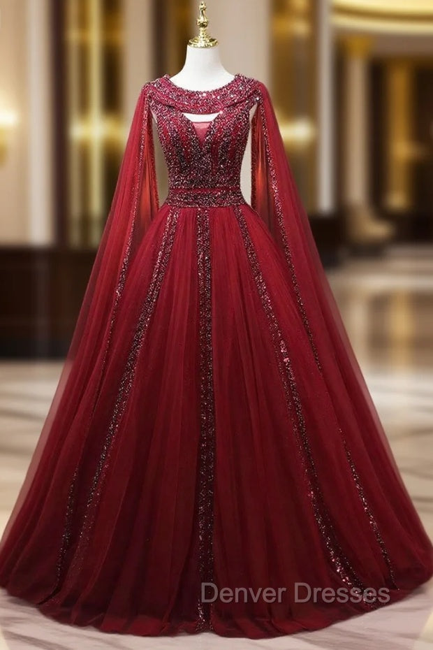 Burgundy Tulle Heavy Beading Prom Dress Main image