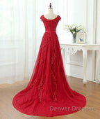 Burgundy tulle lace applique long prom Dress, burgundy evening Dress