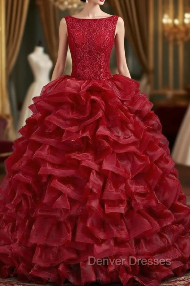 Burgundy Tulle Lace Backless Quinceanera Dress Main image