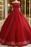 Burgundy tulle lace long prom Dress burgundy tulle formal Dress