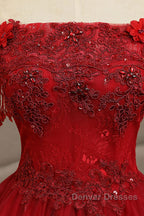 Burgundy tulle lace long prom Dress burgundy tulle formal Dress
