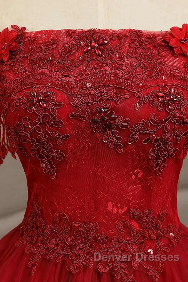 Burgundy tulle lace long prom Dress burgundy tulle formal Dress