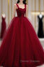 Burgundy Tulle Long A-Line Evening Dress, Off the Shoulder Formal Party Dress