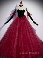 Burgundy Tulle Long Prom Dress A line Burgundy Graduation Dress
