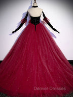 Burgundy Tulle Long Prom Dress A line Burgundy Graduation Dress