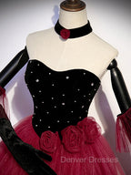 Burgundy Tulle Long Prom Dress A line Burgundy Graduation Dress