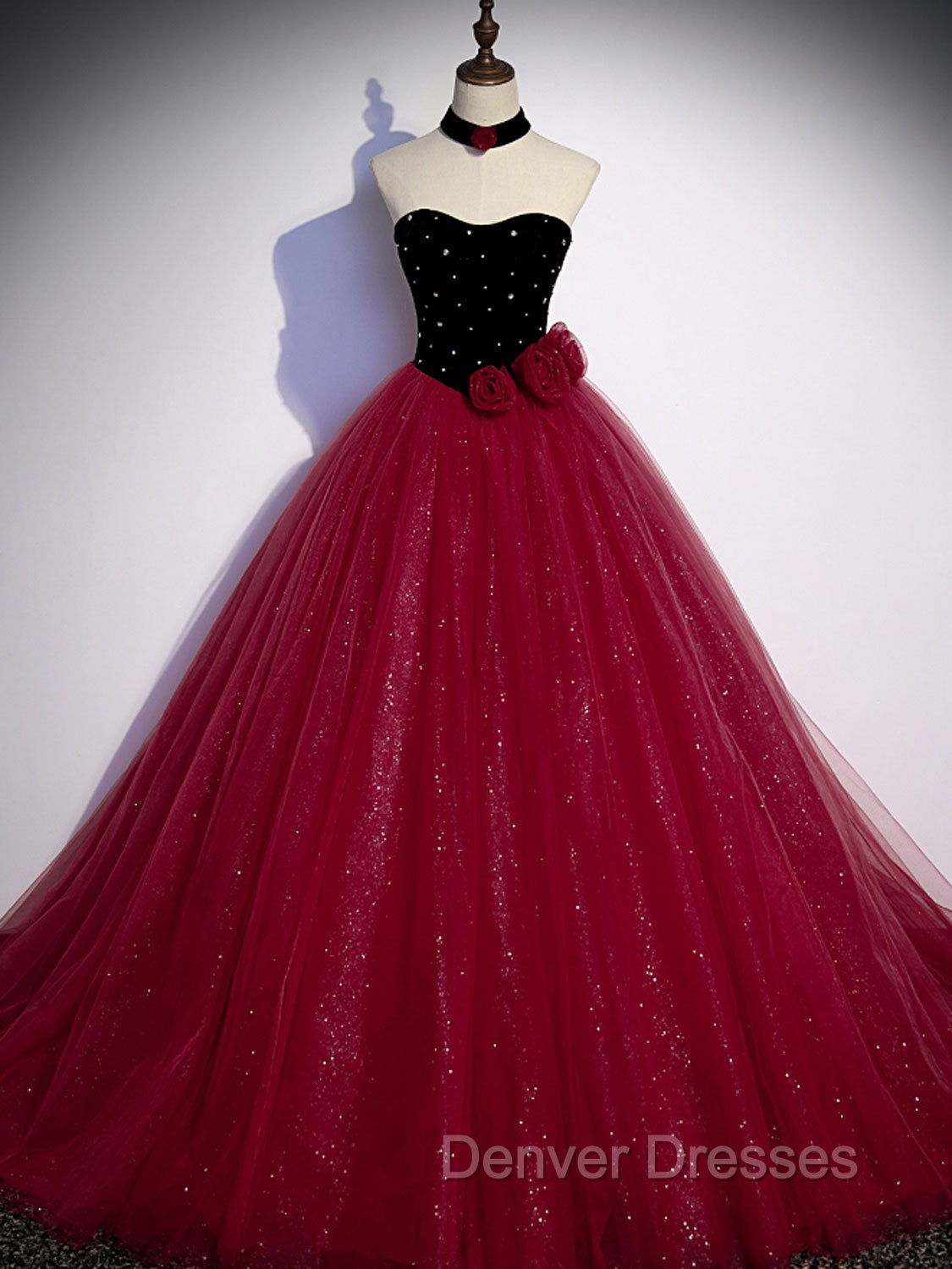 Burgundy Tulle Long Prom Dress A line Burgundy Graduation Dress Main image
