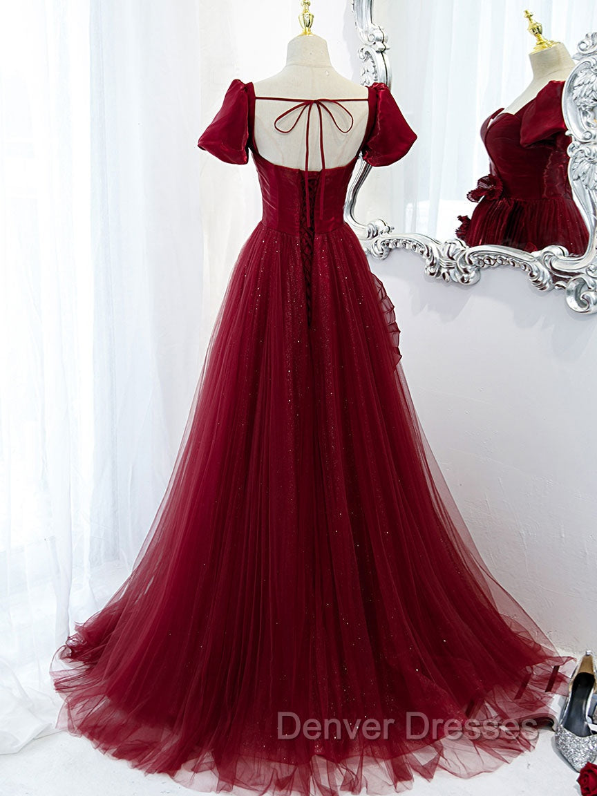 Burgundy Tulle Long Prom Dress, Burgundy Tulle Evening Dress Secondary image