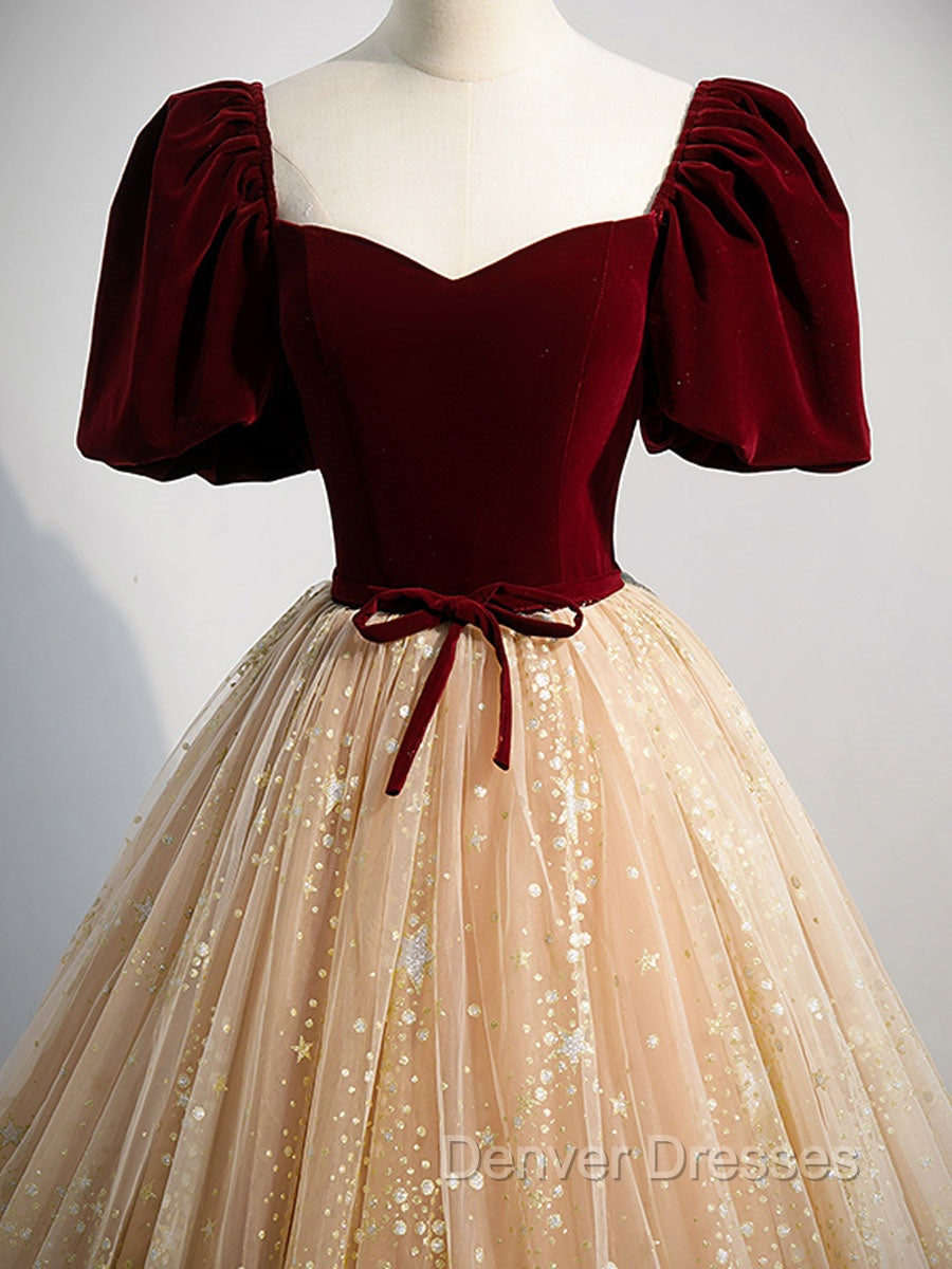 Burgundy Tulle Long Prom Dress, Burgundy Tulle Formal Dress