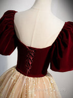 Burgundy Tulle Long Prom Dress, Burgundy Tulle Formal Dress