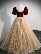 Burgundy Tulle Long Prom Dress, Burgundy Tulle Formal Dress