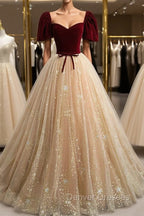 Burgundy Tulle Long Prom Dress, Burgundy Tulle Formal Dress