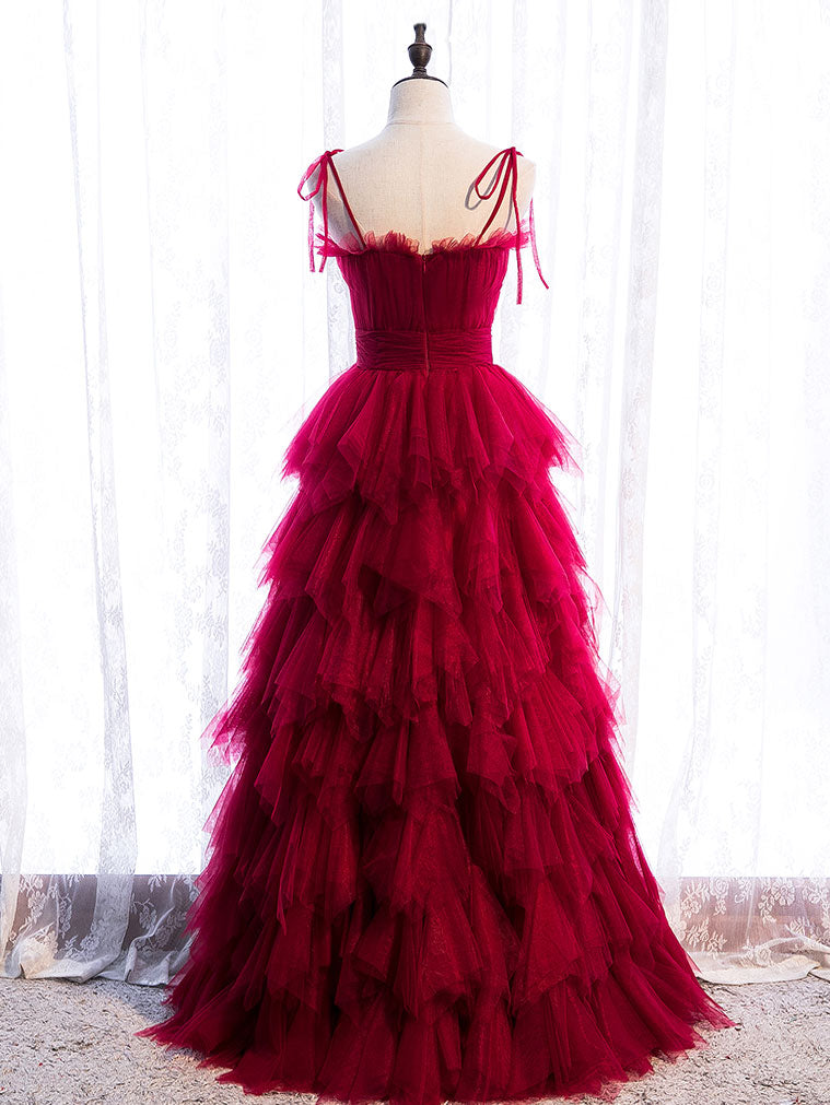Burgundy Tulle Long Prom Dress, Burgundy Formal Graduation Dress Secondary image