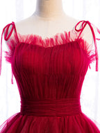 Burgundy Tulle Long Prom Dress, Burgundy Formal Graduation Dress