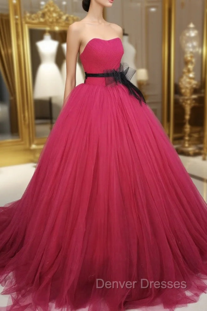 Burgundy Tulle Long Prom Gown, Burgundy Tulle Sweet 16 Dress Secondary image