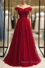Burgundy Tulle Off the Shoulder Beading Prom Dress