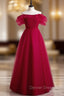Burgundy Tulle Off the Shoulder Pleats Prom Dress