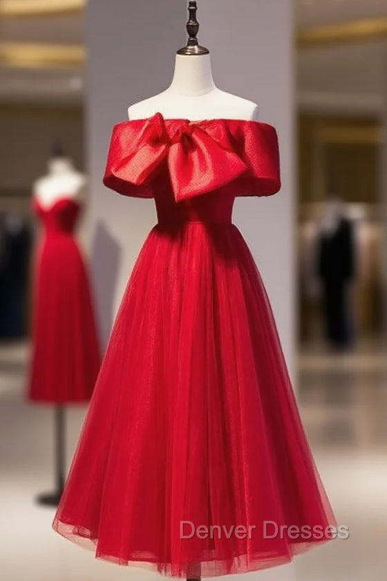 Burgundy Tulle Off the Shoulder Short Prom Dress Main image