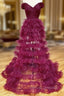 Burgundy Tulle Pleats Off the Shoulder Prom Dress
