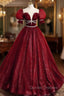 Burgundy Tulle Sequin Long Prom Dress, Burgundy Formal Evening Dress
