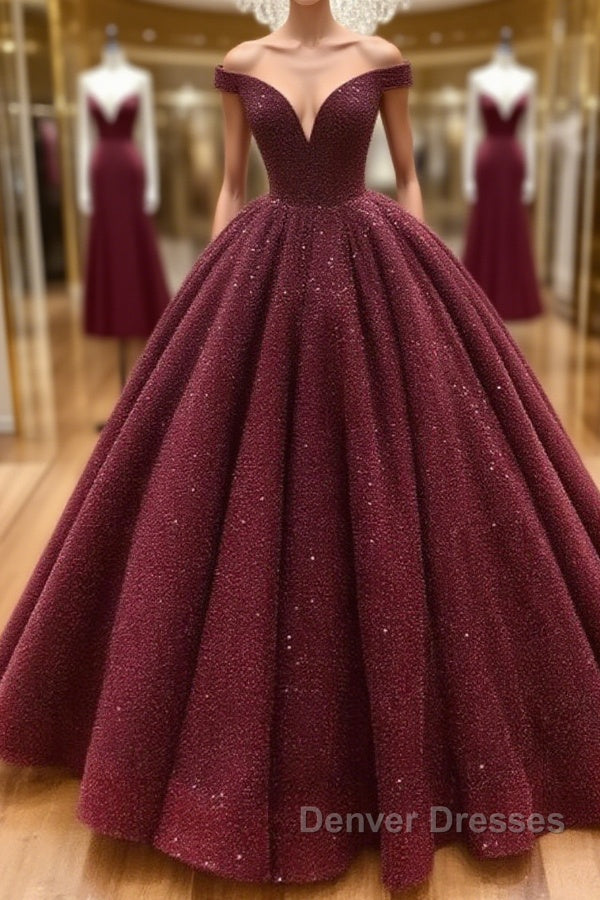 Burgundy tulle sequin long prom Dress, burgundy long evening Dress
