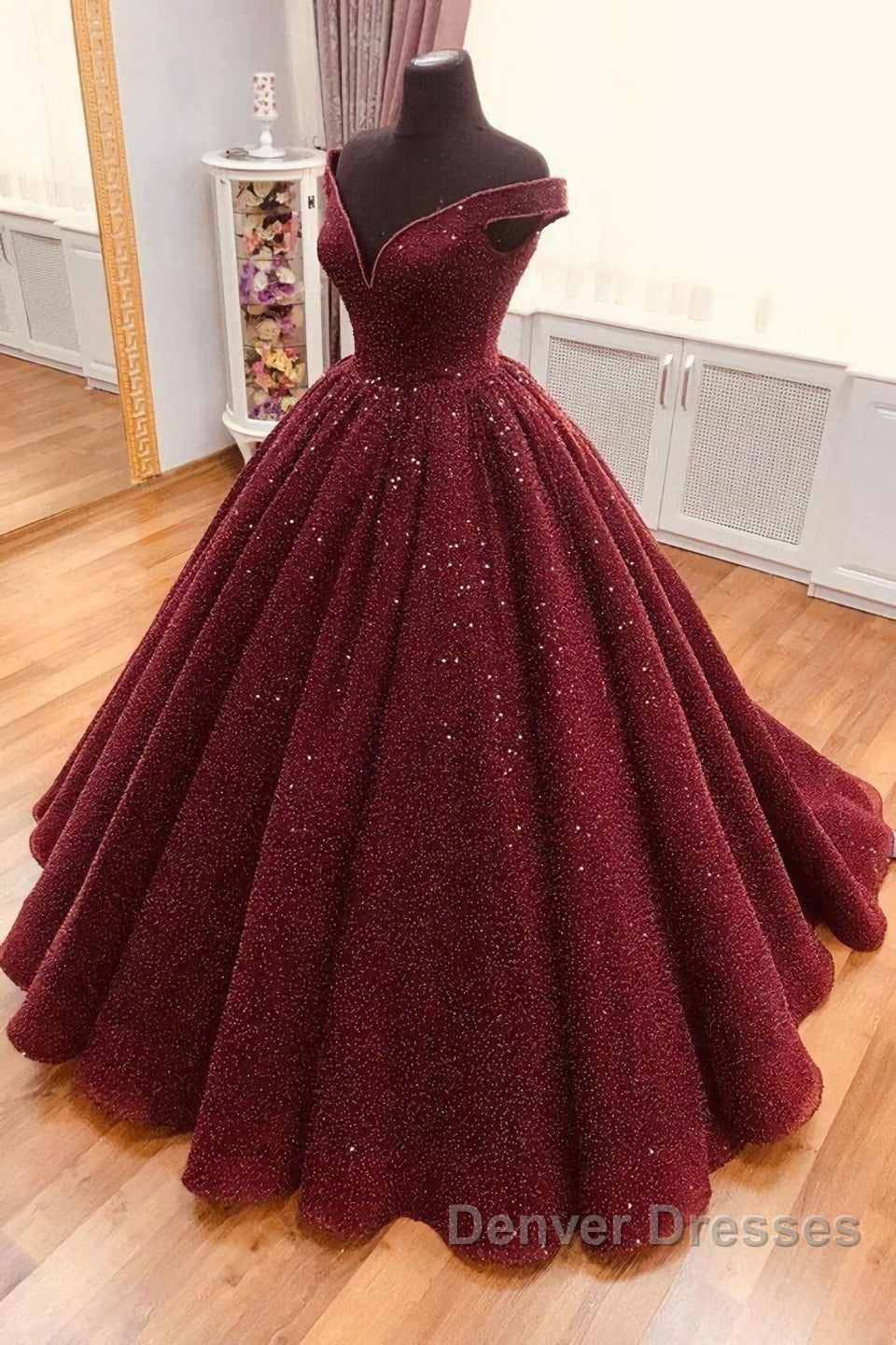 Burgundy tulle sequin long prom Dress, burgundy long evening Dress Secondary image