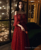 Burgundy Tulle Sequin Short Prom Dress Burgundy Formal Dress