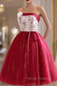 Burgundy Tulle Sequins Strapless Homecoming Dress